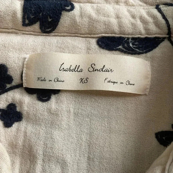 Isabella Sinclair Anthropologie Shadowbloom Embroidered Button Down shirt, sz XS - Picture 3 of 11